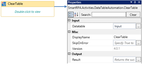 DataTable Automation- ClearTable | Robility Docs