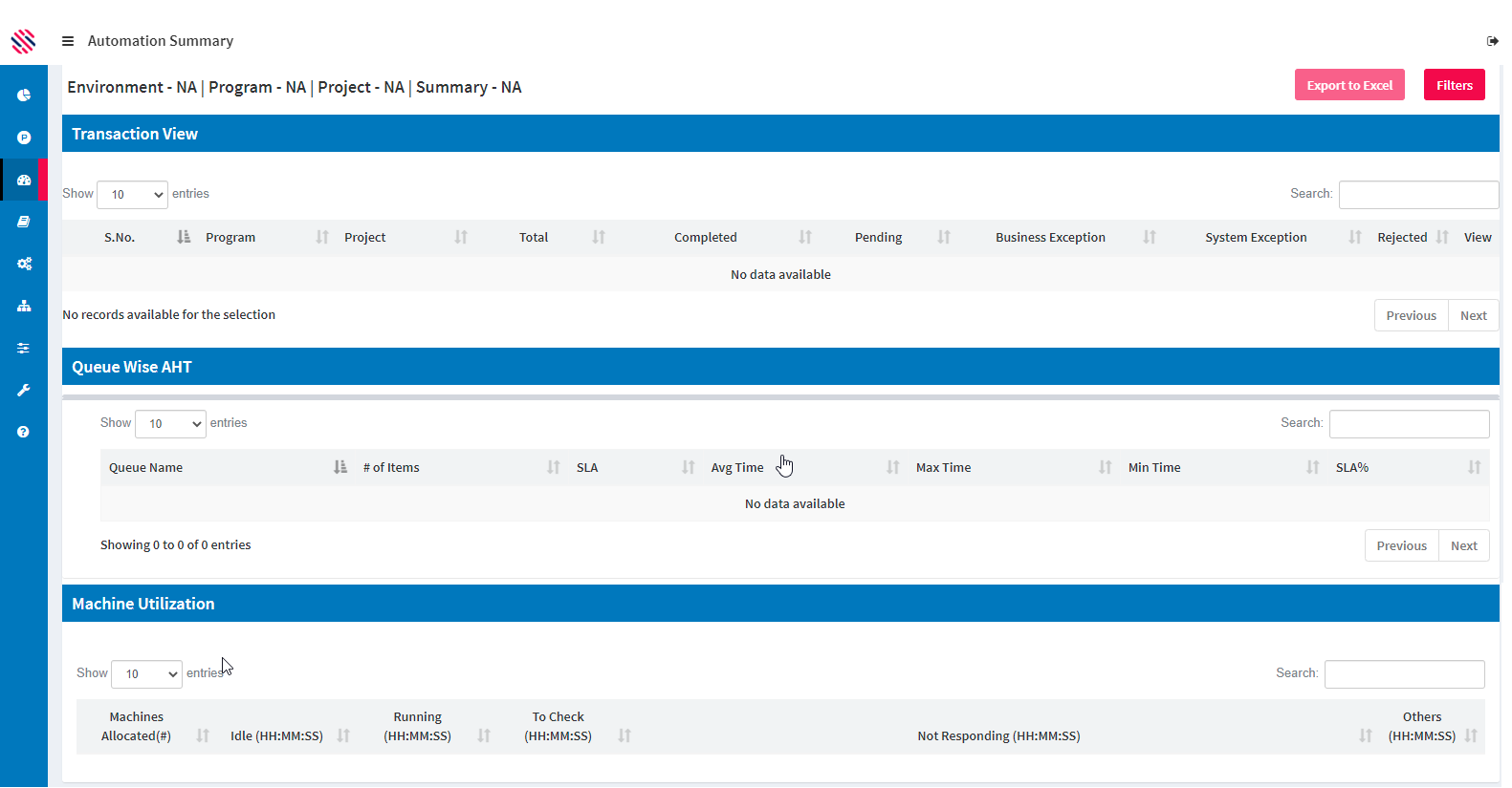 Automation summary landing page